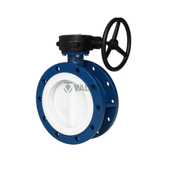 PTFE Lined Flanged Butterfly Valve D341 F46 PN10 Cast Iron Gear Operated