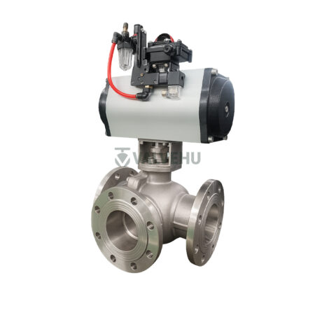 Pneumatic Three Way Ball Valve Q644 PN16~PN40 WCB Flanged Type
