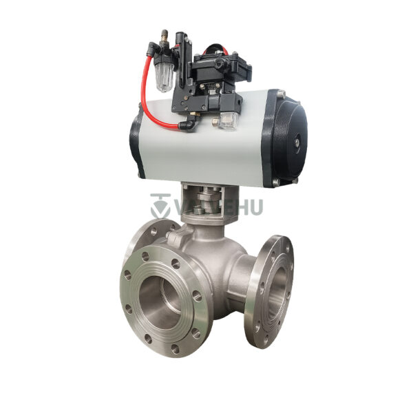 Pneumatic Three Way Ball Valve Q644 PN16~PN40 WCB Flanged Type