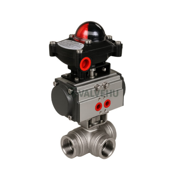 Pneumatic Three Way Ball Valve Q644 PN16~PN40 WCB Flanged Type - Image 2